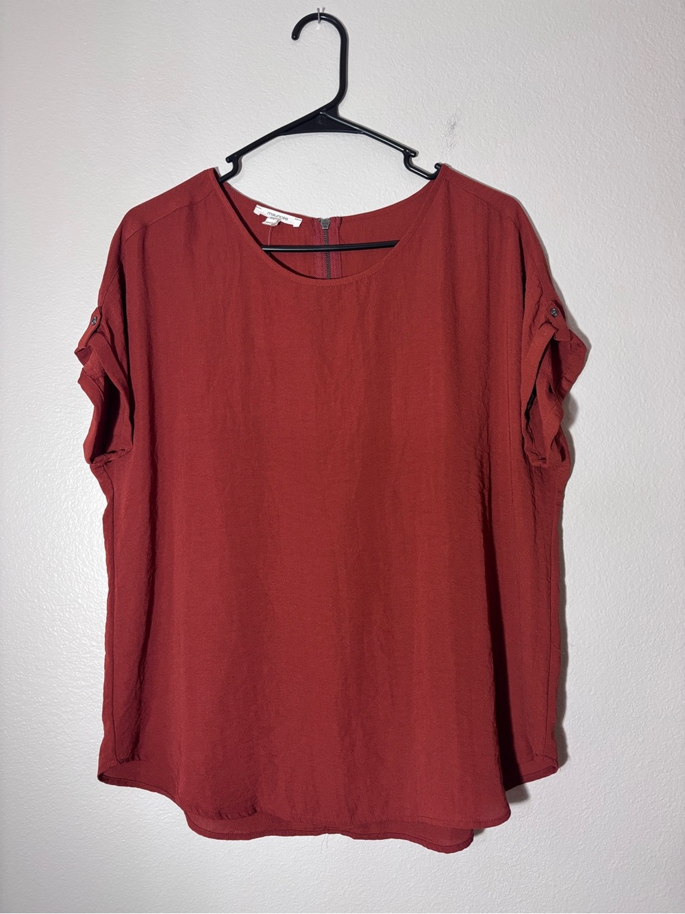 Maurices Rust Short Sleeve Button-Tab Blouse